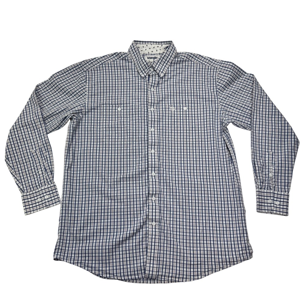 Wrangler George Strait Mens XL Tall Blue Plaid Button Down Western Shirt L/S